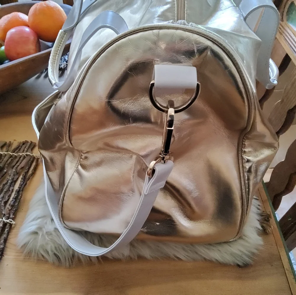 Versace Metallic Gold Duffel Bag with White Straps